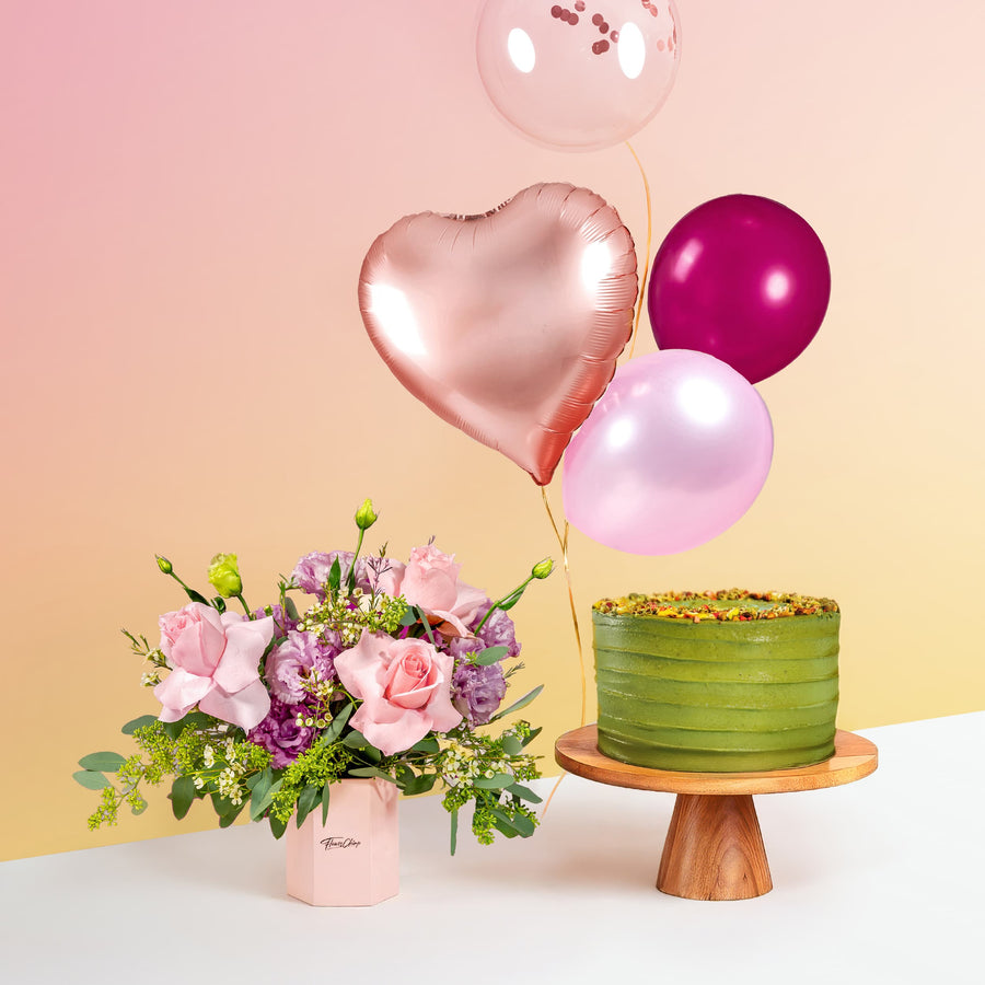bundle_bouquet_cake_balloon Pink Charm Celebration Set