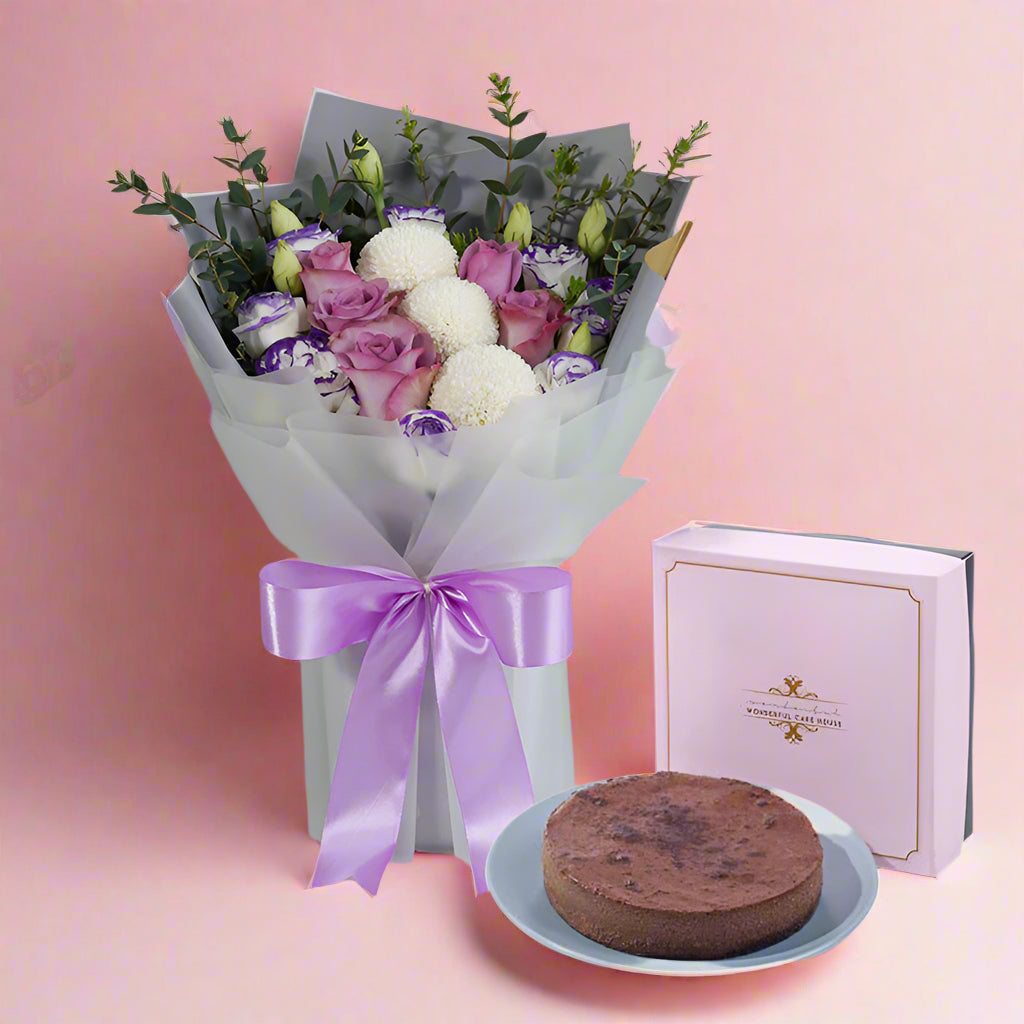 bundle_bouquet_cake Purple Hues Bouquet + Chocolate Devil Cheese Cake
